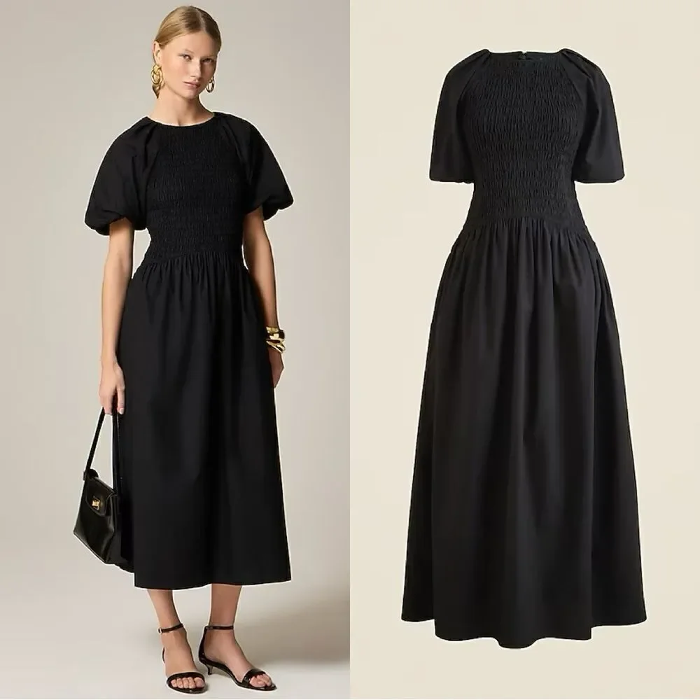 NWT J CREW Meadow dress in cotton poplin in black